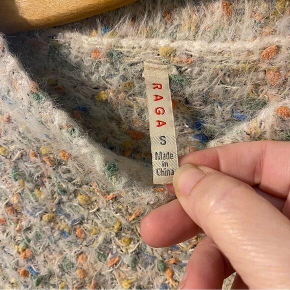 Raga Cozy Multicolor Knit Sweater whimsical comfort small cream fuzzy soft - Picture 3 of 10